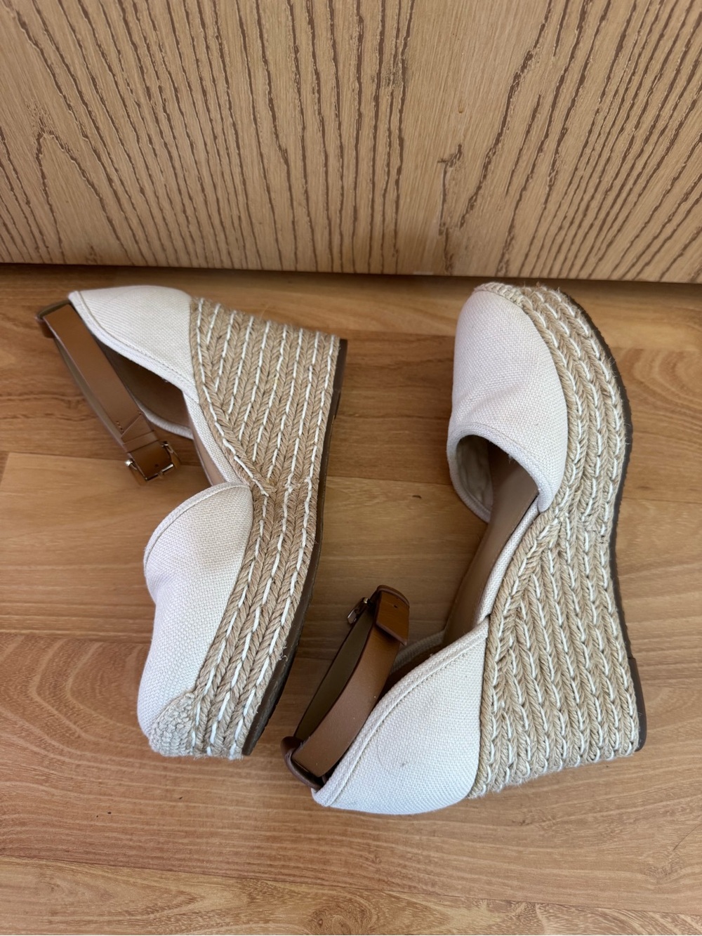 Michael Kors Cream Canvas Espadrille Wedge Slingback